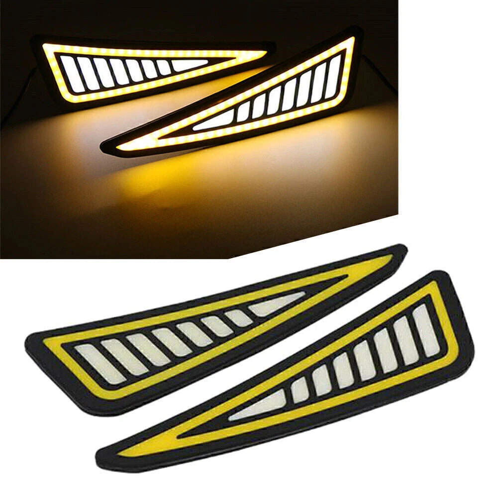 2pcs Car Universal DRL LED Daytime Running Light Driving Turn Signal White/Amber