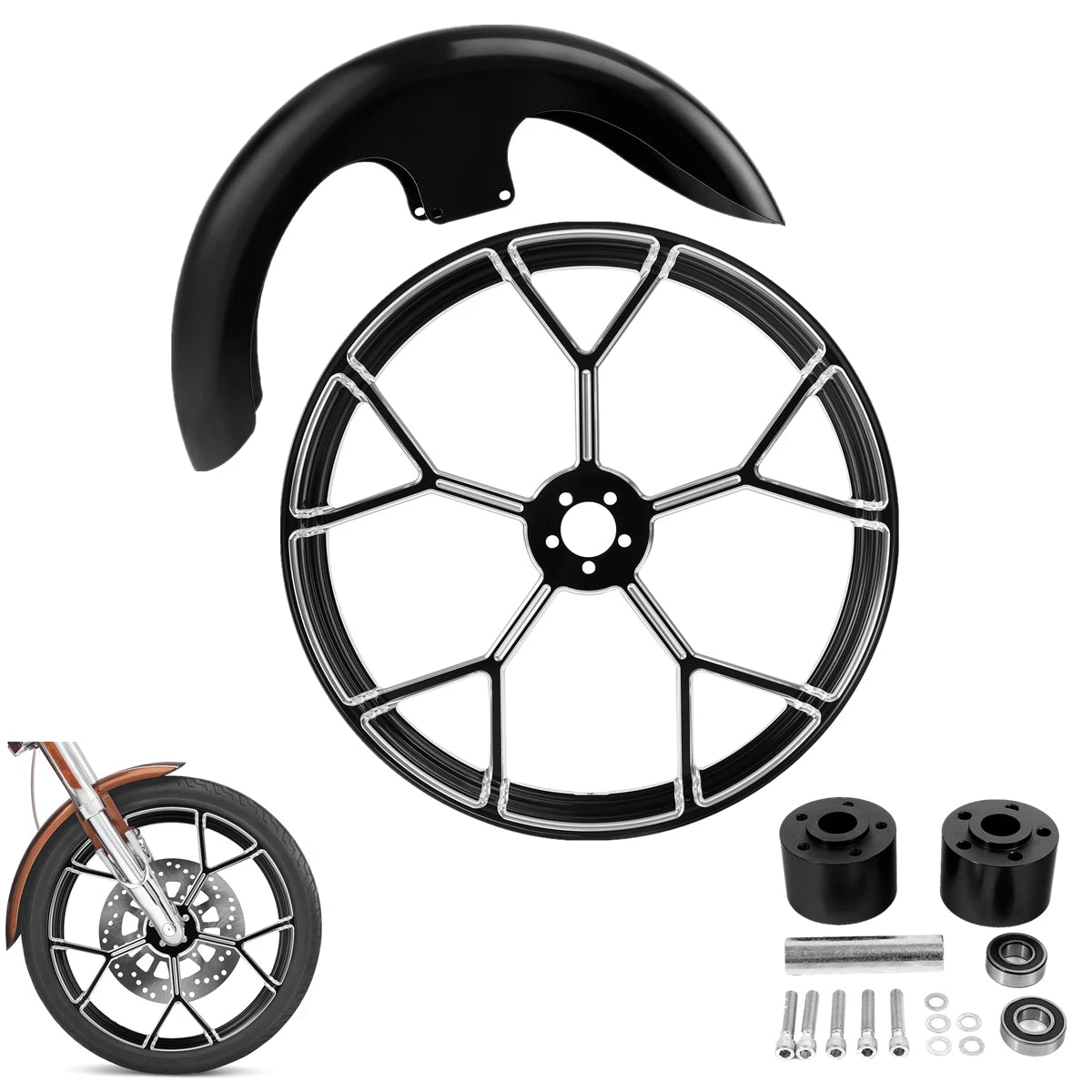 Front Fender & Wheel Rim Dual Disc Hub for Harley Touring Glide (2008–Present)