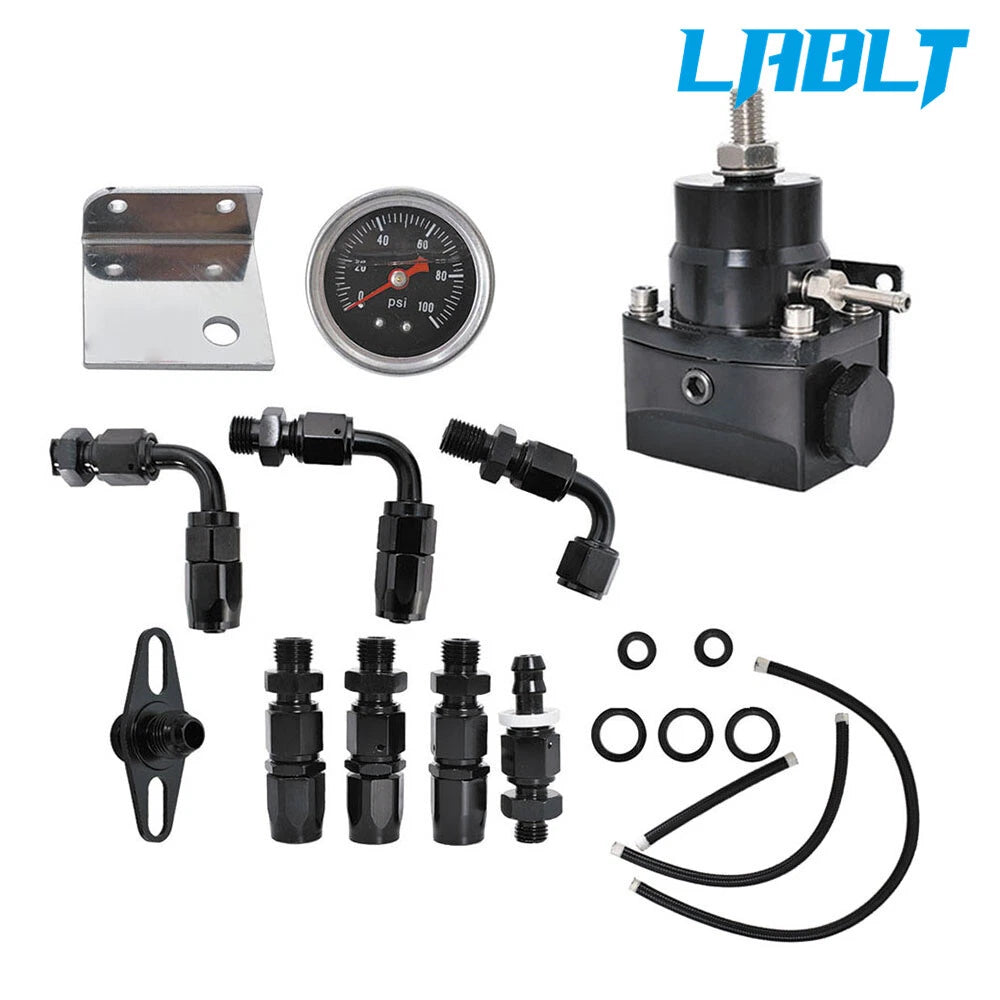Adjustable Fuel Pressure Regulator Kit with 100psi Gauge AN6 Fitting