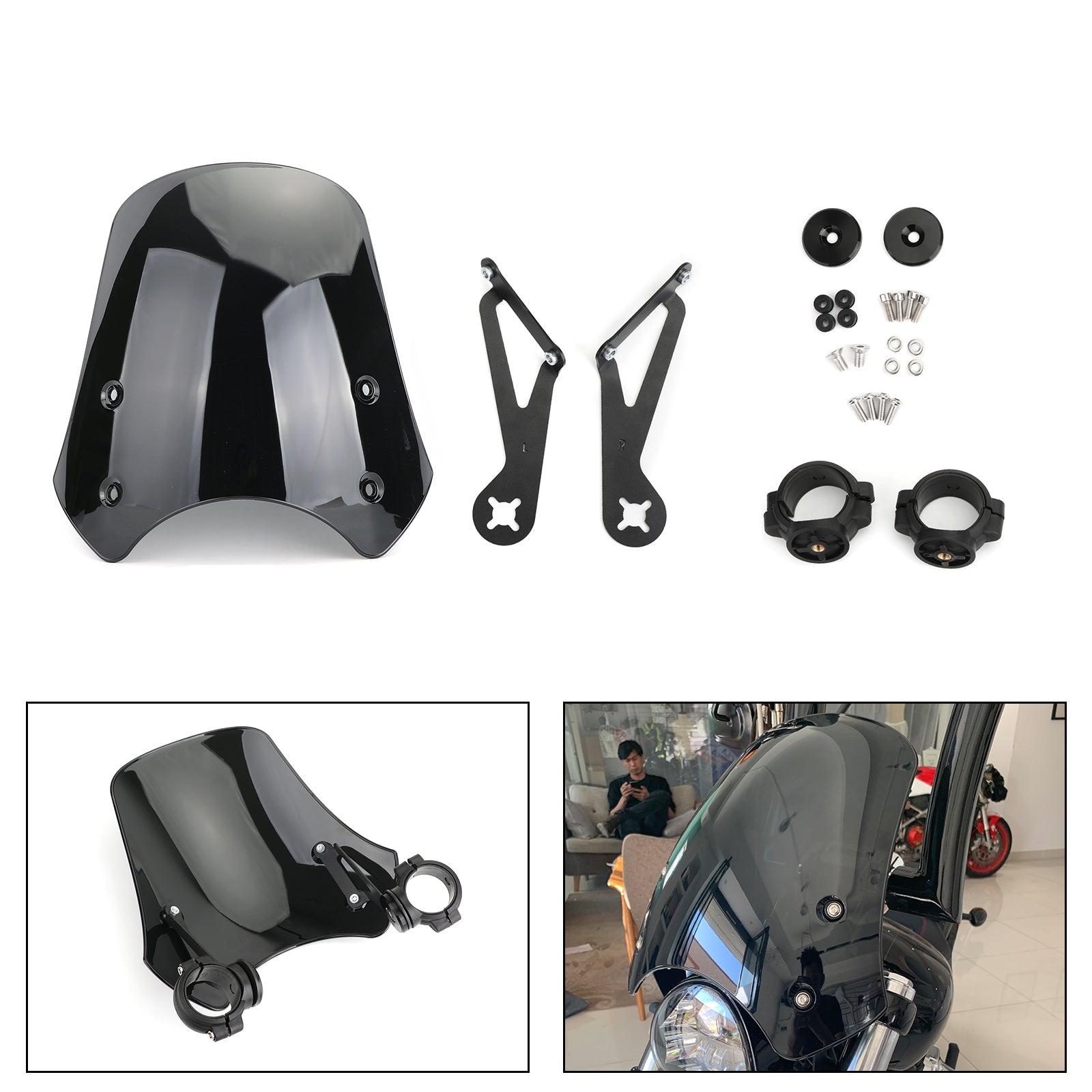 ABS Motorcycle Windscreen Windshield for Harley Dyna Softail Models Black