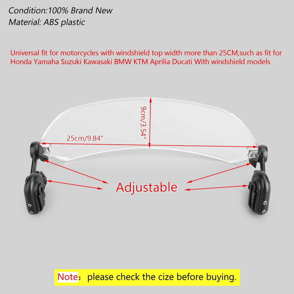 Motorcycle Adjustable Clip On Windshield Extension Spoiler Wind Deflector