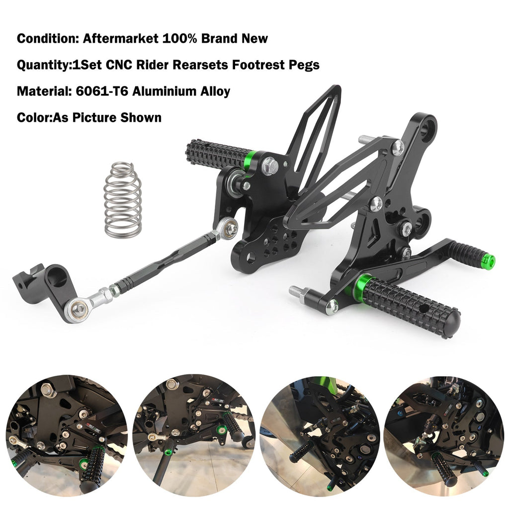CNC Alu Rearsets Footpegs Green Fit for Kawasaki Ninja EX 250 / 400 2018-2020