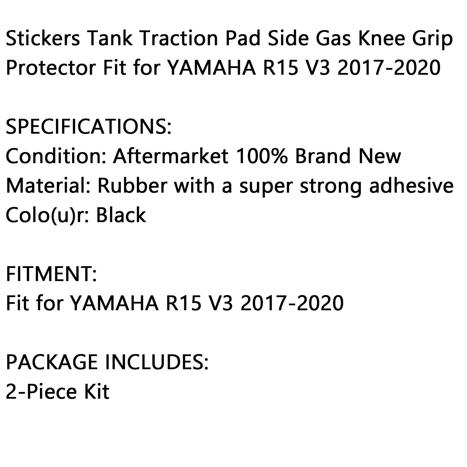 Pair Tank Protector Side Tankpad Fit For Yamaha R15 V3 2017-2020 Rubber Black