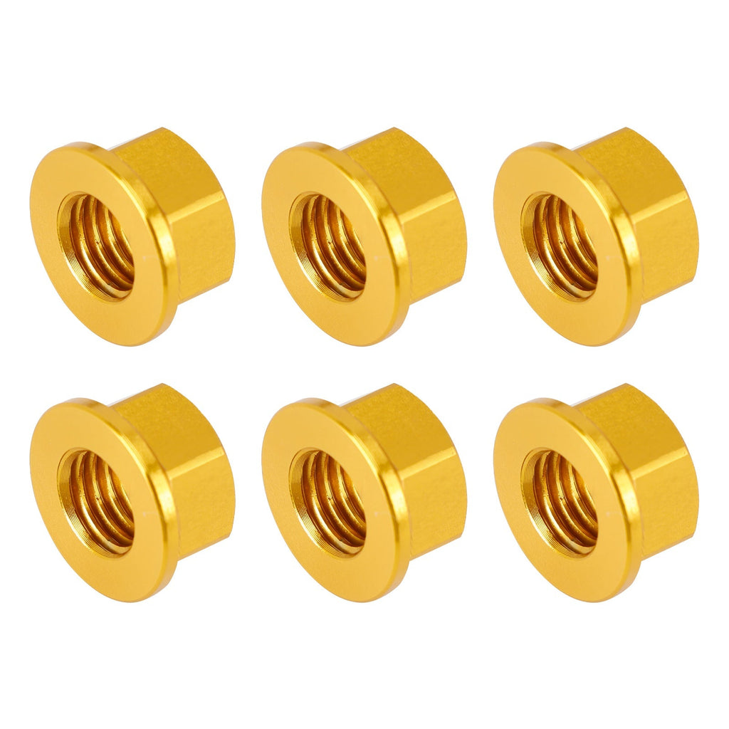 6 Pack Aluminum Rear Sprocket Flange Nuts M10X1.5mm Gold For Motorcycle Bike