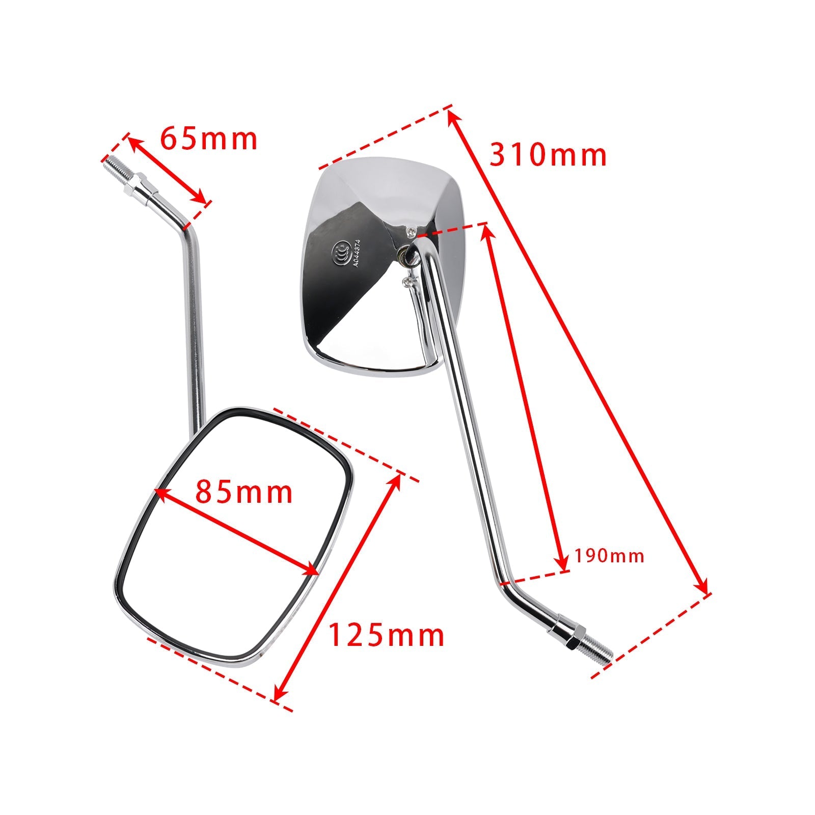 Chrome 10mm Rearview Mirror Set For Piaggio Beverly 125 250 2004 2005 06 07 08