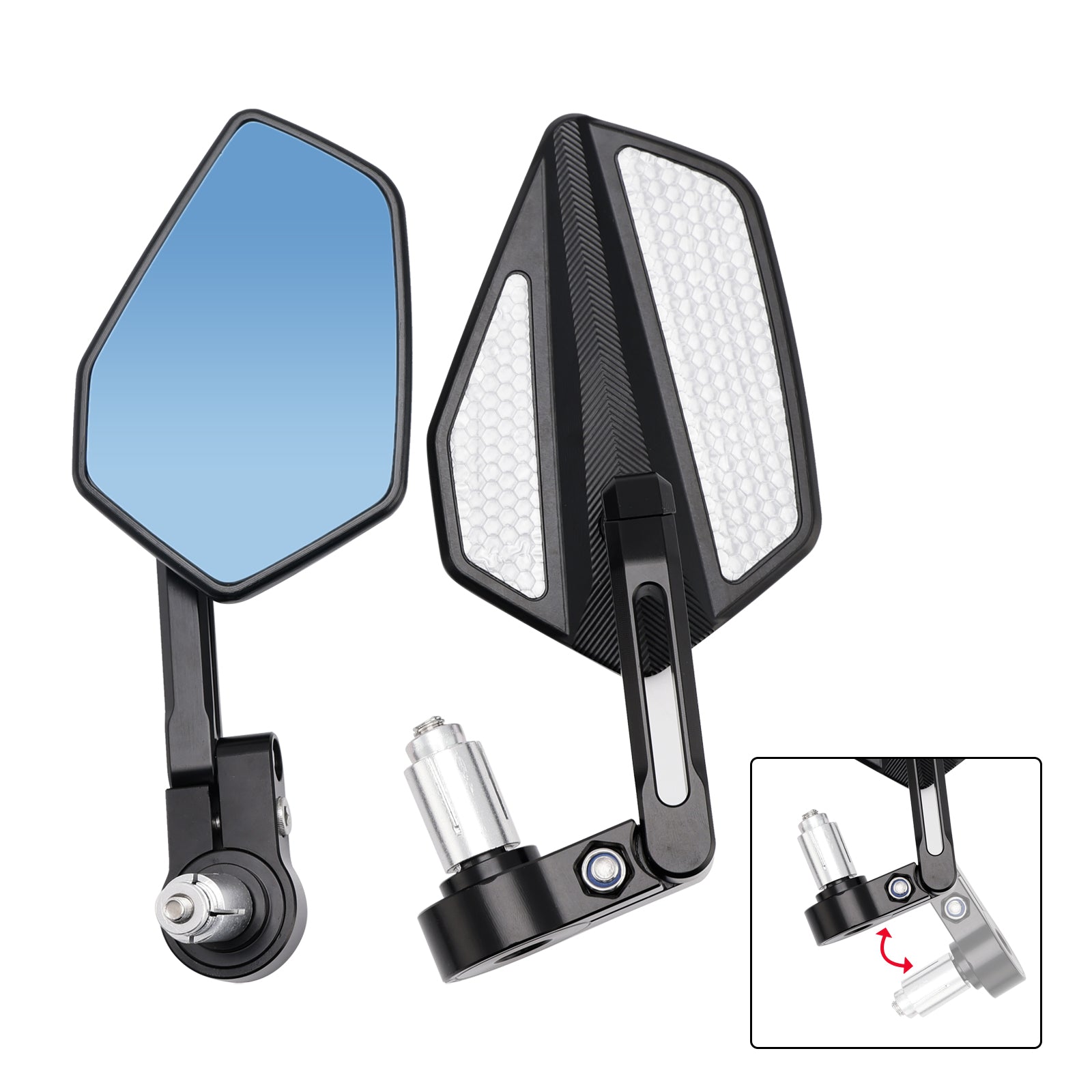 CNC Aluminium Black Bar End Mirror Set 7/8" Universal Fit Rearview Mirrors