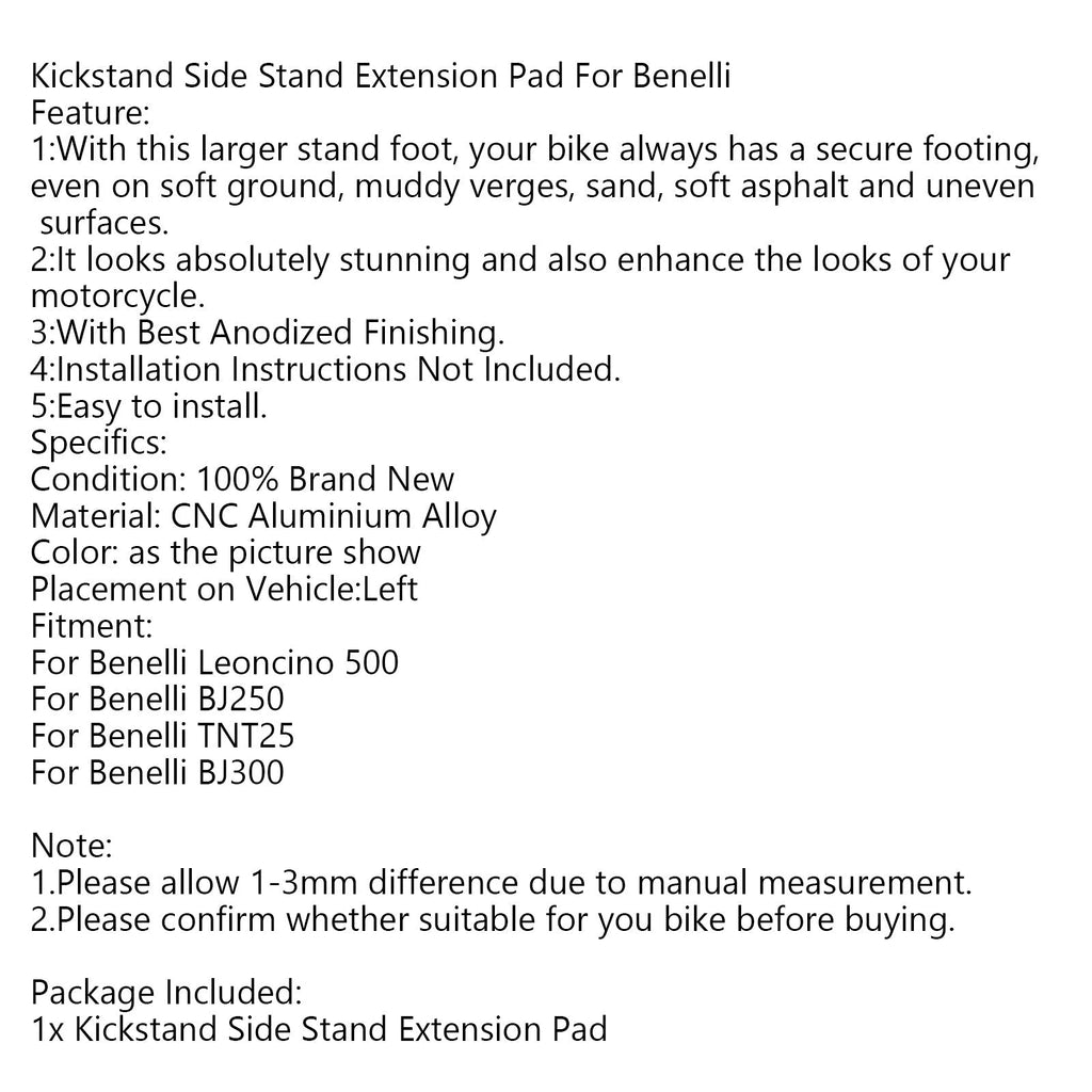 Kickstand Side Stand Extension Pad For Benelli Leoncino 500 BJ250 TNT25 BJ300