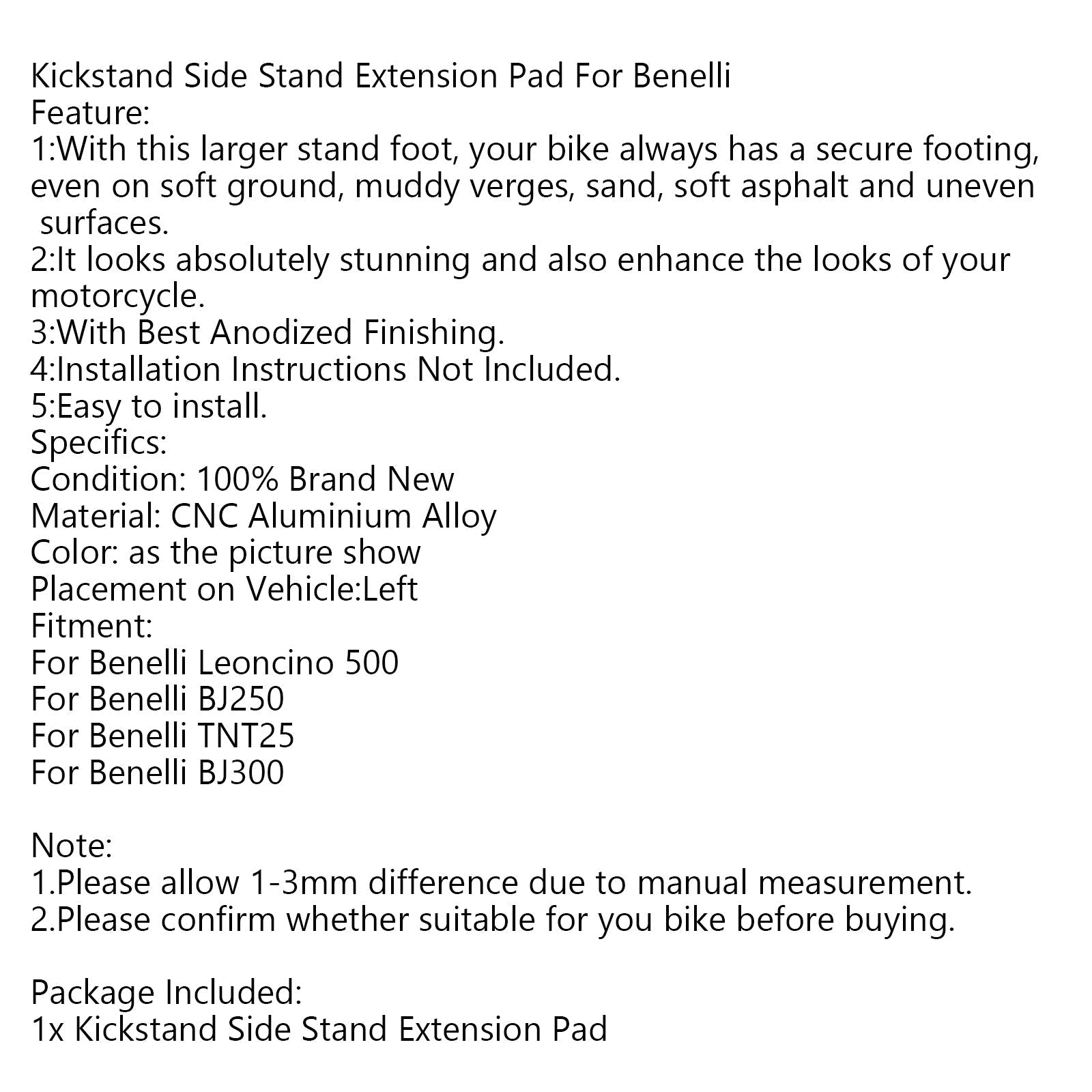 Kickstand Side Stand Extension Pad For Benelli Leoncino 500 BJ250 TNT25 BJ300