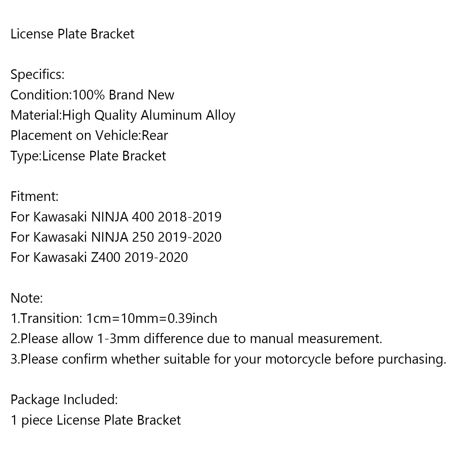 License Plate Holder Bracket For Kawasaki NINJA 400 18-19 NINJA 250 Z400 19-20