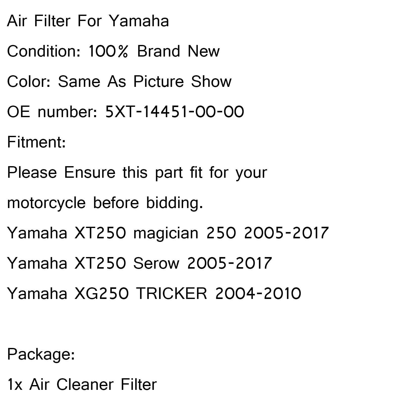 Air Filter Intake Drop In Cleaner For Yamaha XT250 Magician Serow 250 05-17