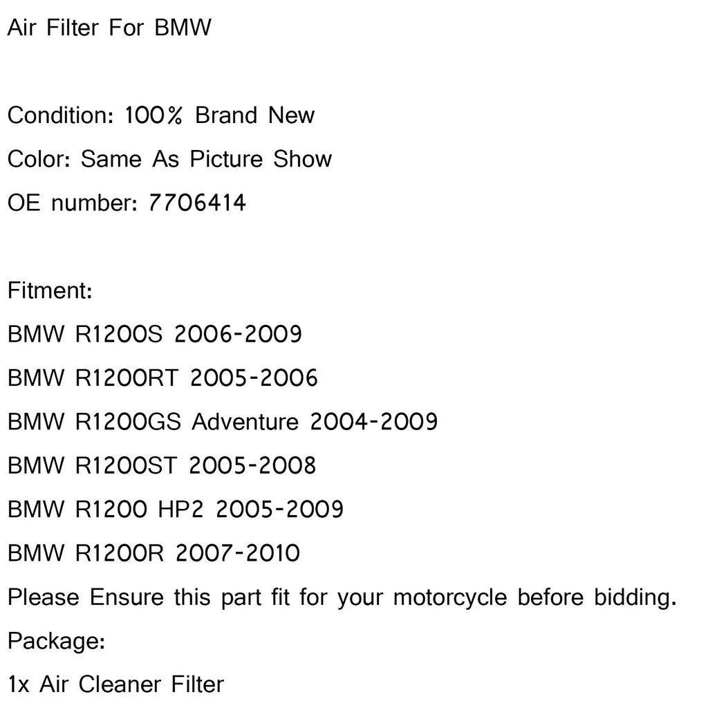 Air Filter Intake Cleaner For BMW R1200GS Adventure 2004-2009 P/N.7706414