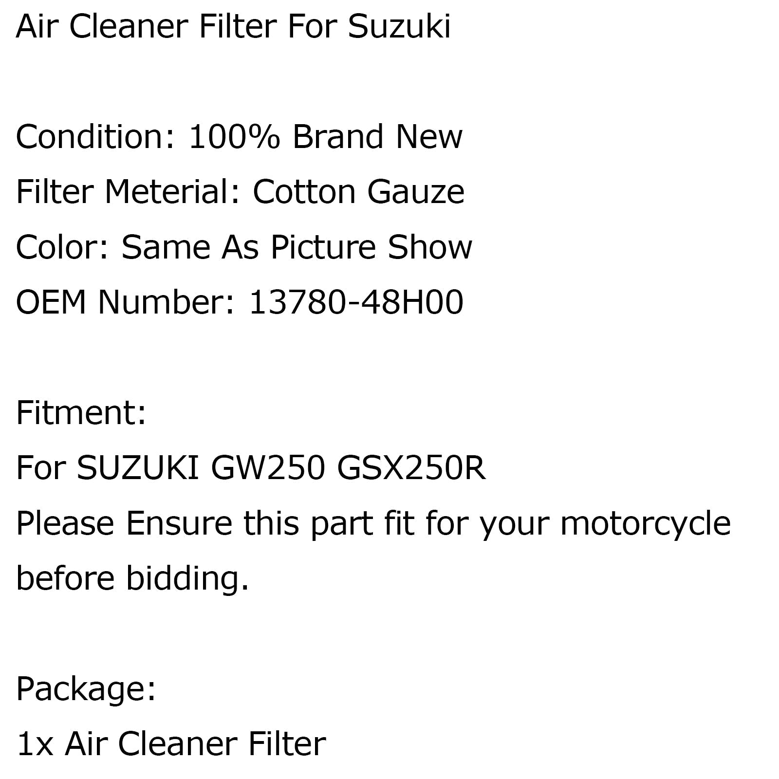 High Flow Replacemen Cleaner Element For Suzuki GW250 GSX250R