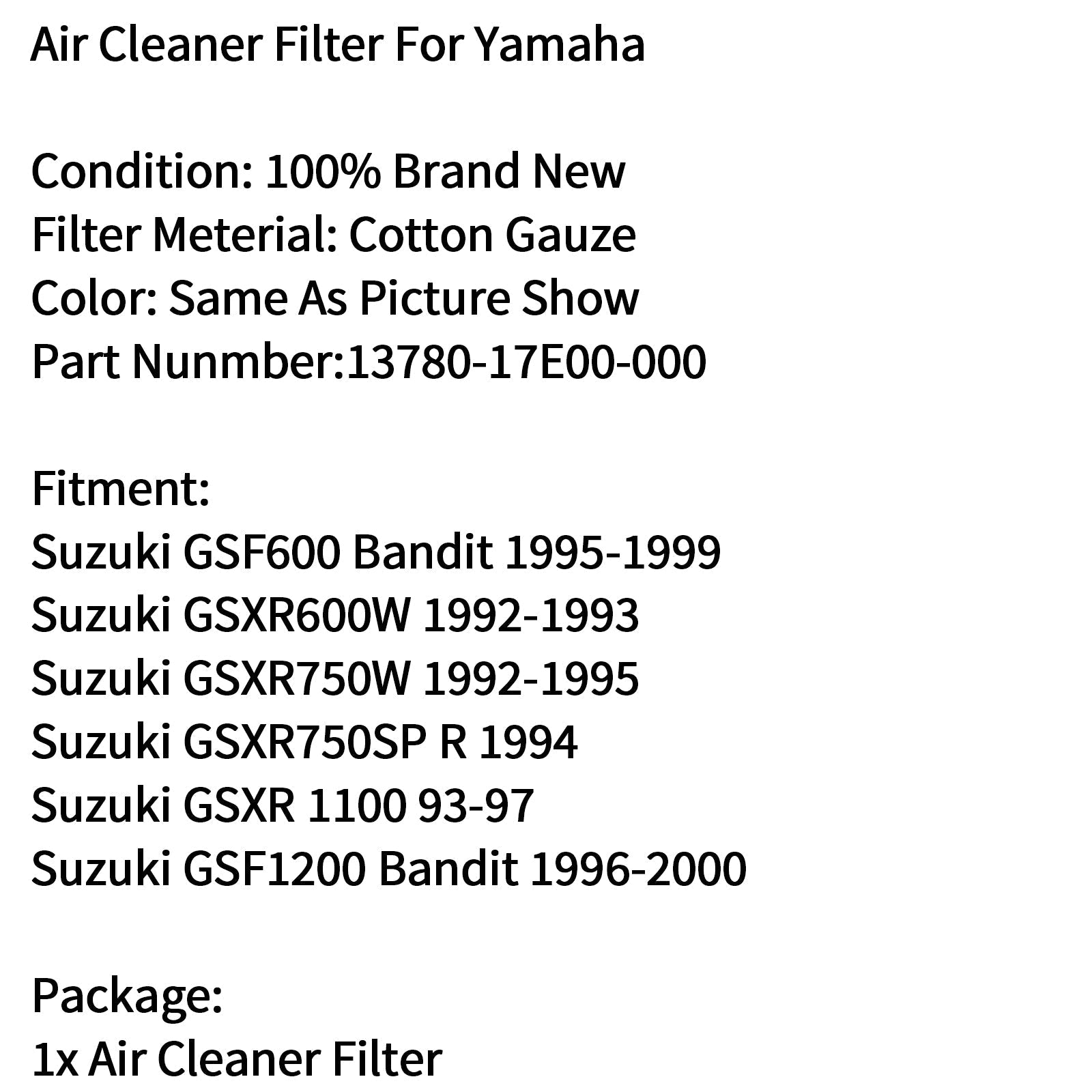 Air Filter Cleaner Element For Suzuki GSXR 1100 93-97 GSF1200 Bandit GSXR750W