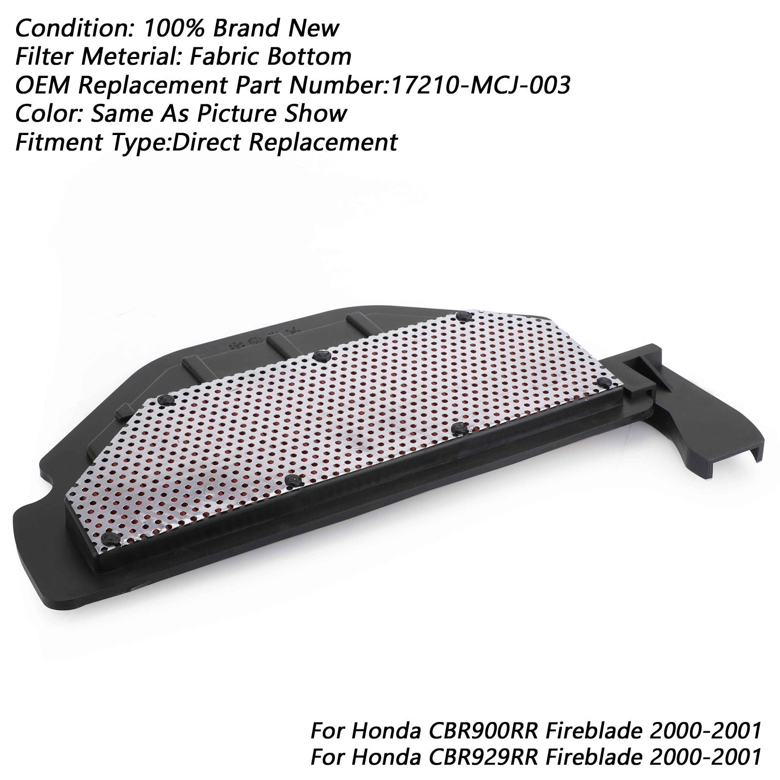 Air Filter Cleaner For Honda CBR900RR CBR929RR Fireblade 2000-2001 17210-MCJ-003