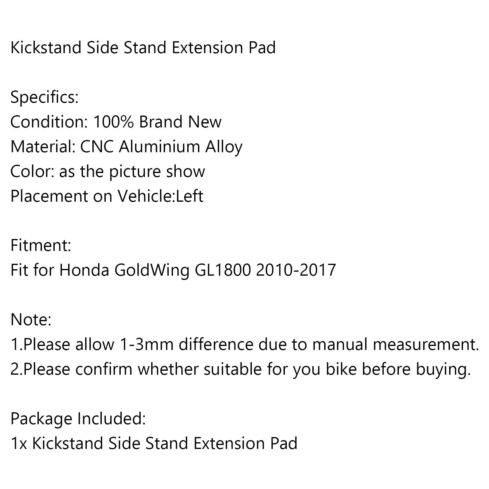 Kickstand Sidestand Extension Foot Plate Pad For Honda GoldWing GL1800 2010-2017