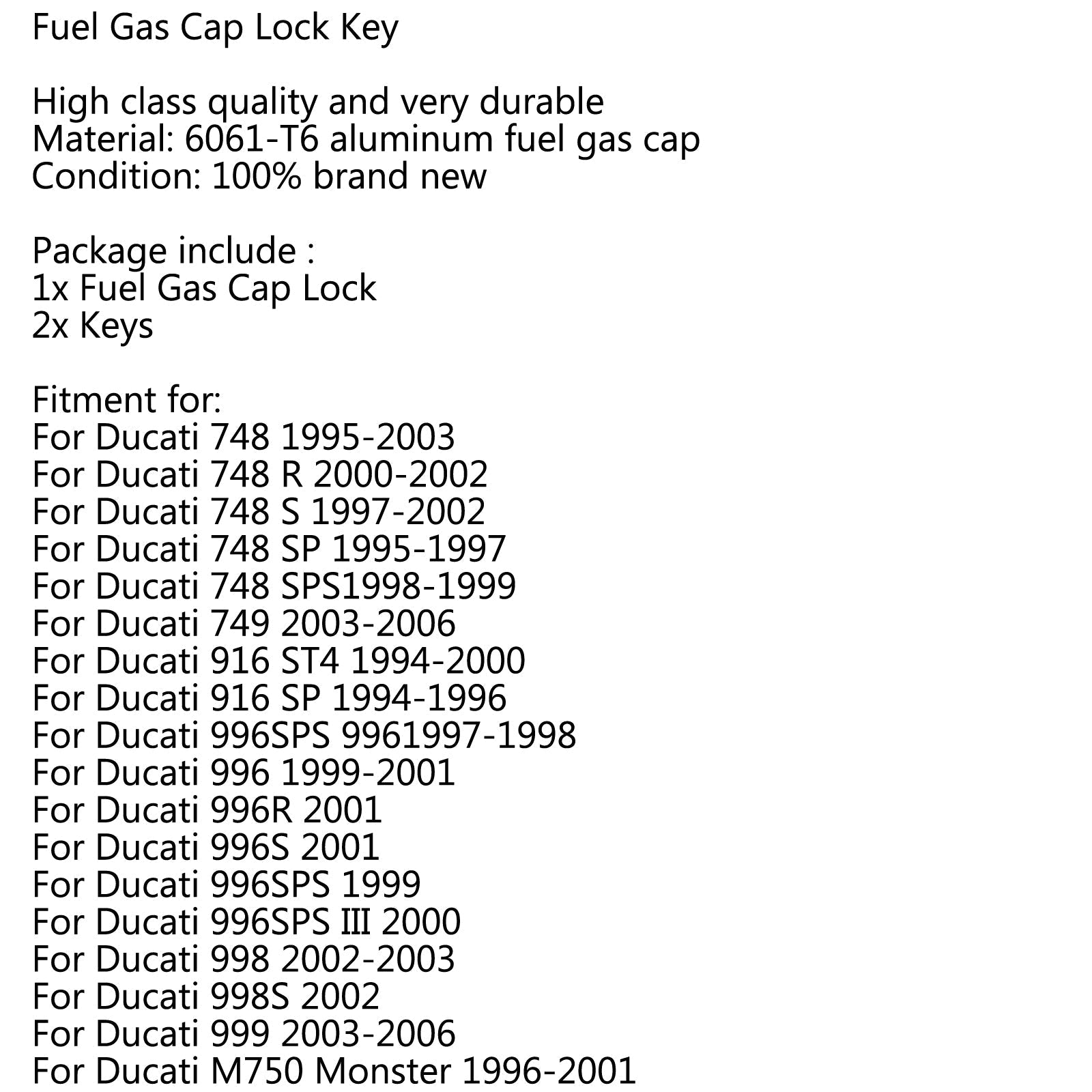 Fuel Gas Tank Cap Cover Lock 2 Keys For Ducati 750 748 996 900 Monster 695 620