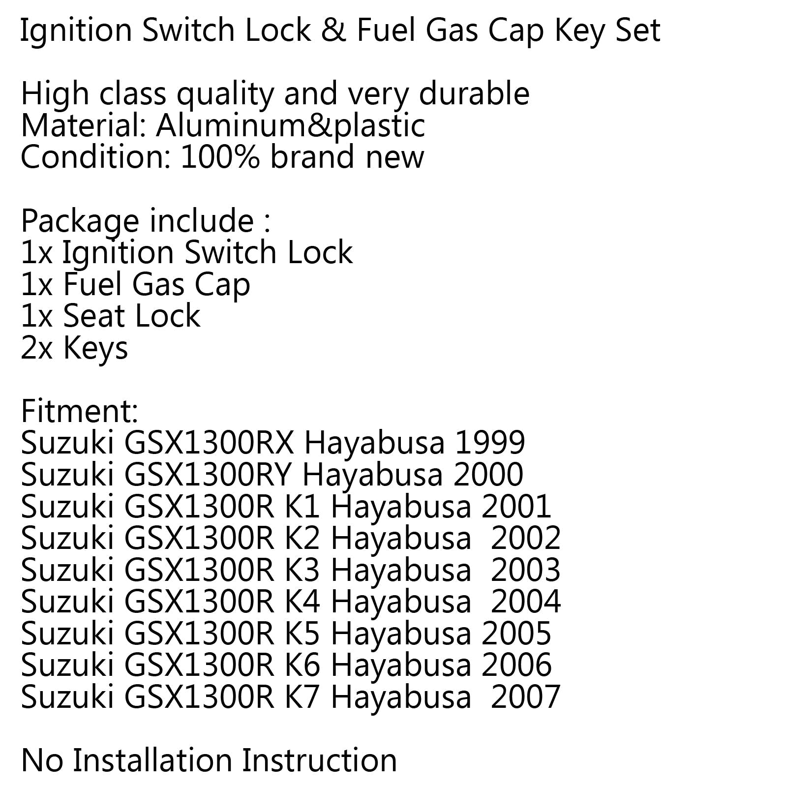 Ignition Switch Lock & Fuel Gas Cap Key Set for Suzuki GSX1300RX Hayabusa 1999