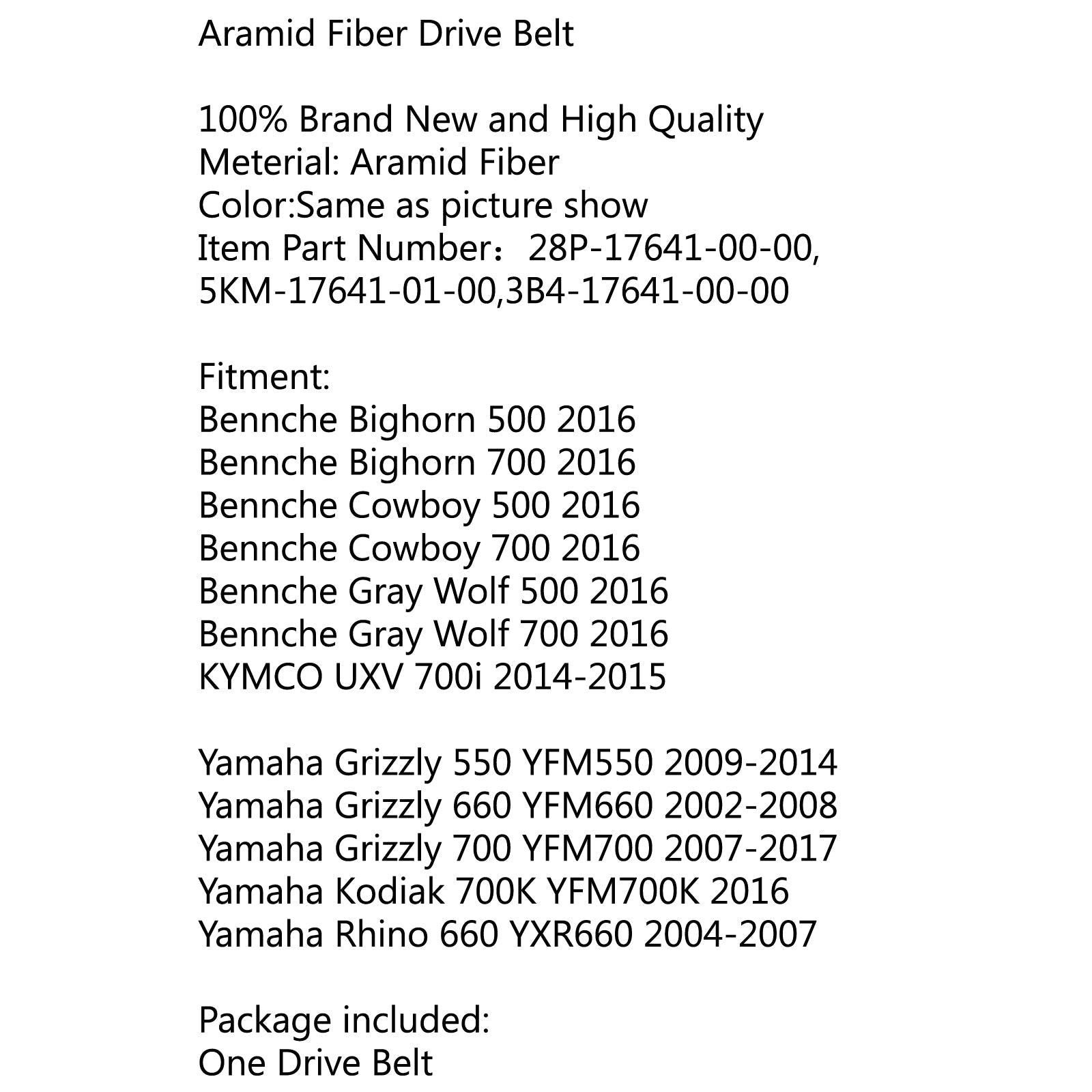 Drive Belt For Bennche Bighorn/Cowboy/Gray Wolf 500 700 2016 KYMCO UXV 700i