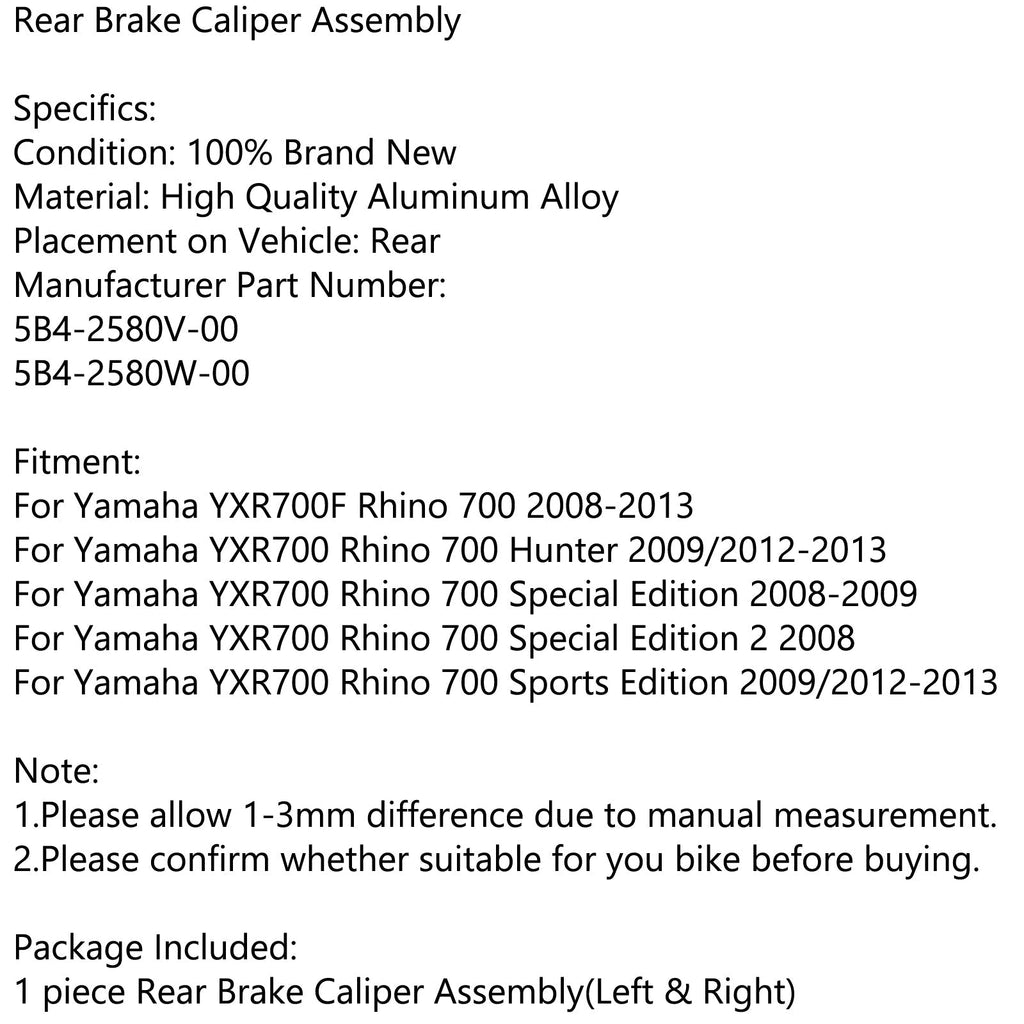 Rear Brake Caliper Assembly For Yamaha YXR700F Rhino 700 Hunter Sports 12-13