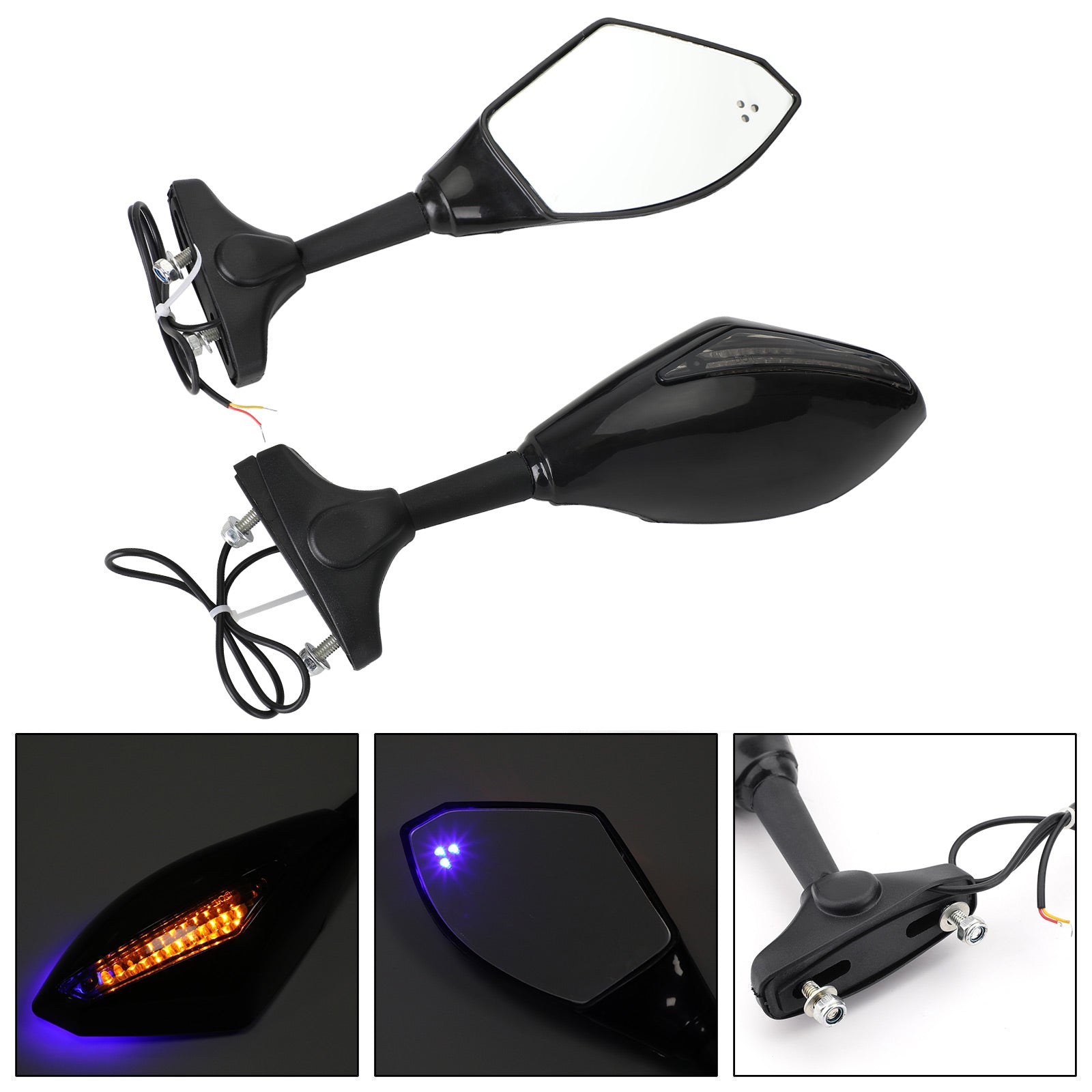 Pair LED Mirrors For SUZUKI GSXR 600 750 1000 Hayabusa GSF SV Katana TL1000R Black