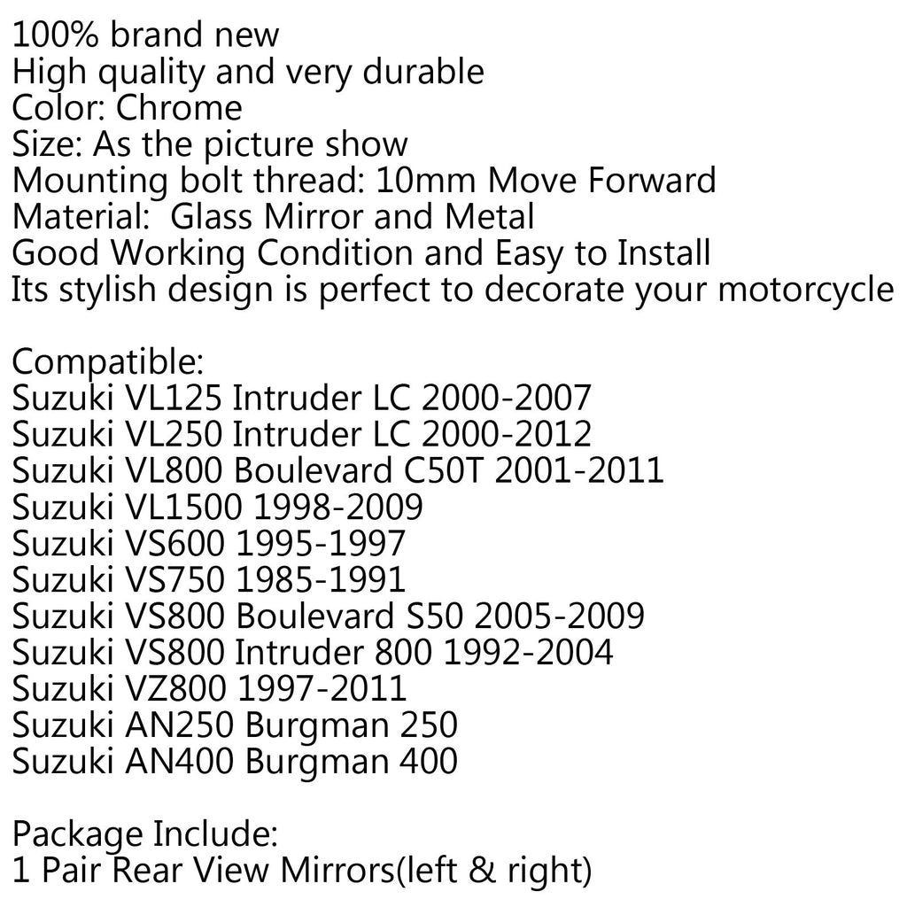 10mm Rear View Mirror Rear Side Mirror Move Forward For Suzuki VS600 VS750 VL800