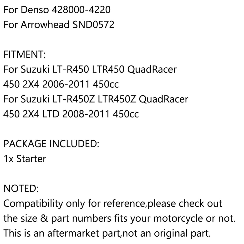 Starter For SUZUKI LTR450 LT-R450 / LT-R450Z QUADRACER 450 2006-2011 31100-45G00