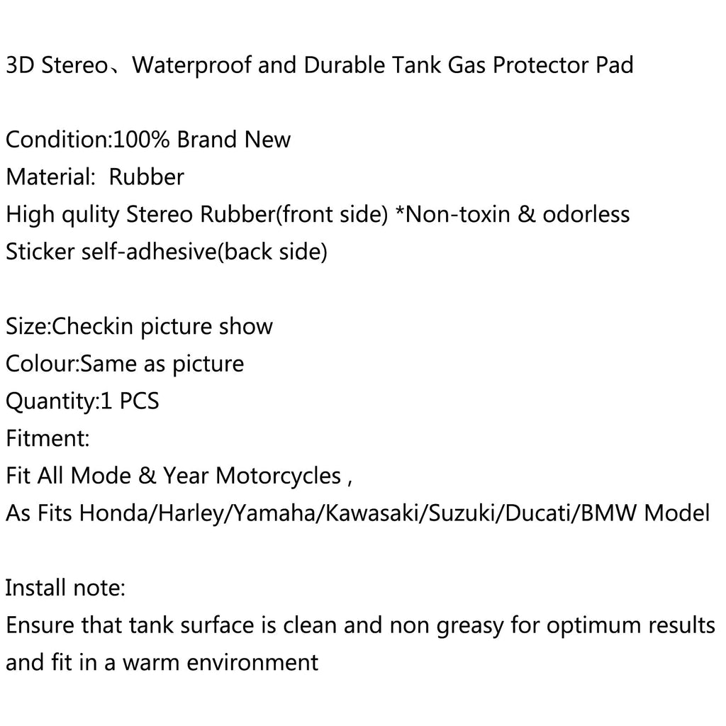 3D Rubber Tank Pad Protector Gas For Honda/Harley/Yamaha/Kawasaki/Suzuki