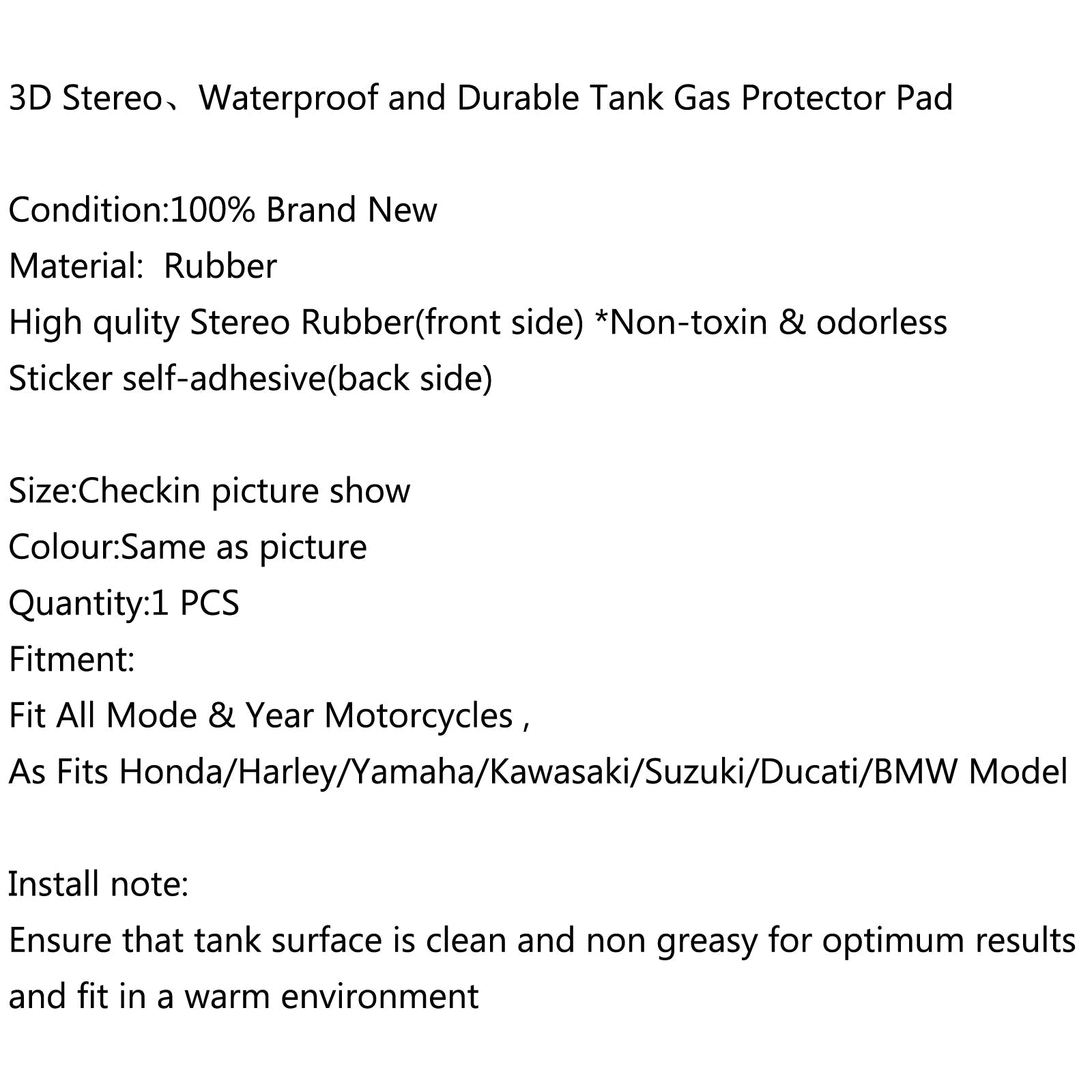 3D Rubber Tank Pad Protector Gas For Honda/Harley/Yamaha/Kawasaki/Suzuki