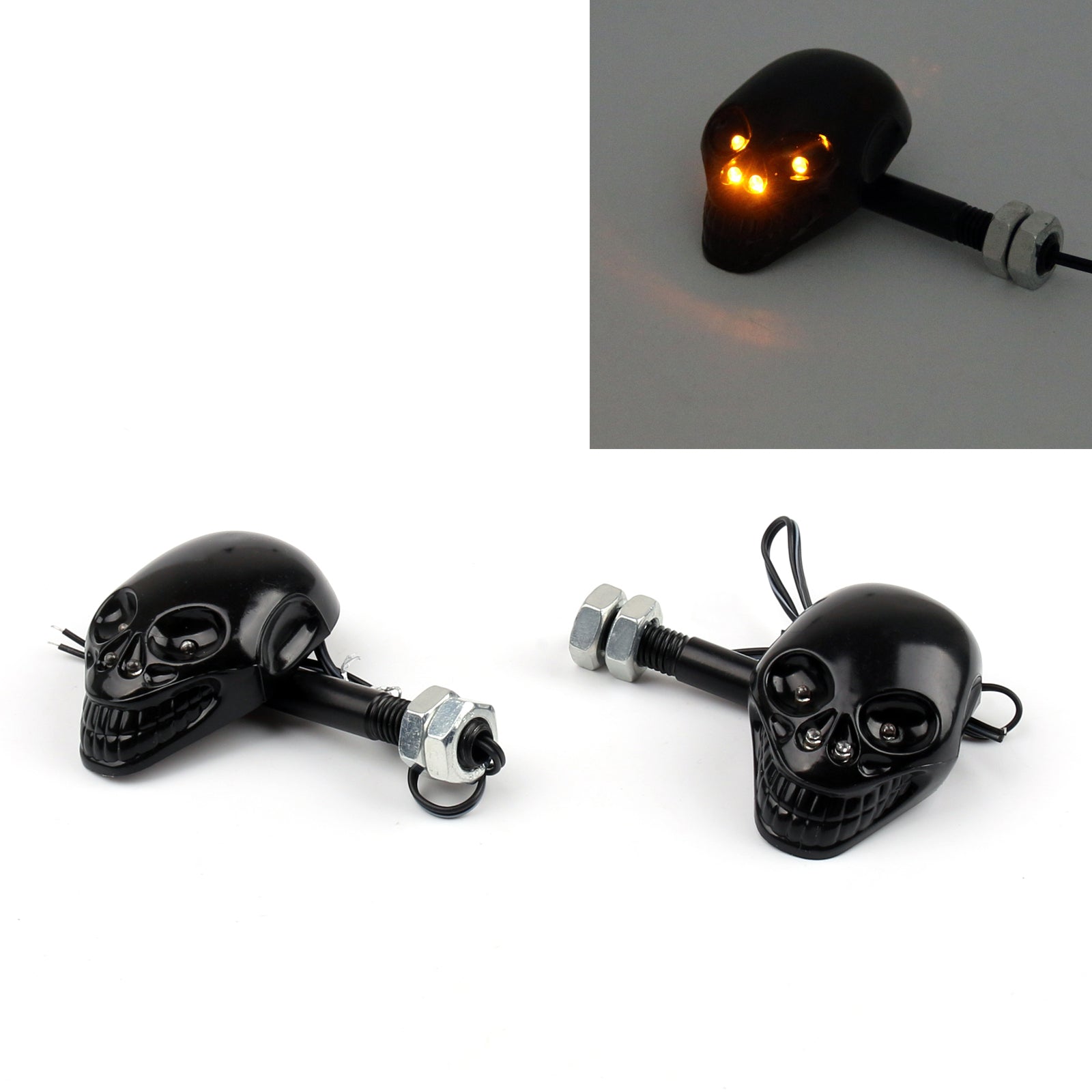 Motorcycle Skull Head Turn Signal Indicator Blinker 12V LED Amber Light Lamp