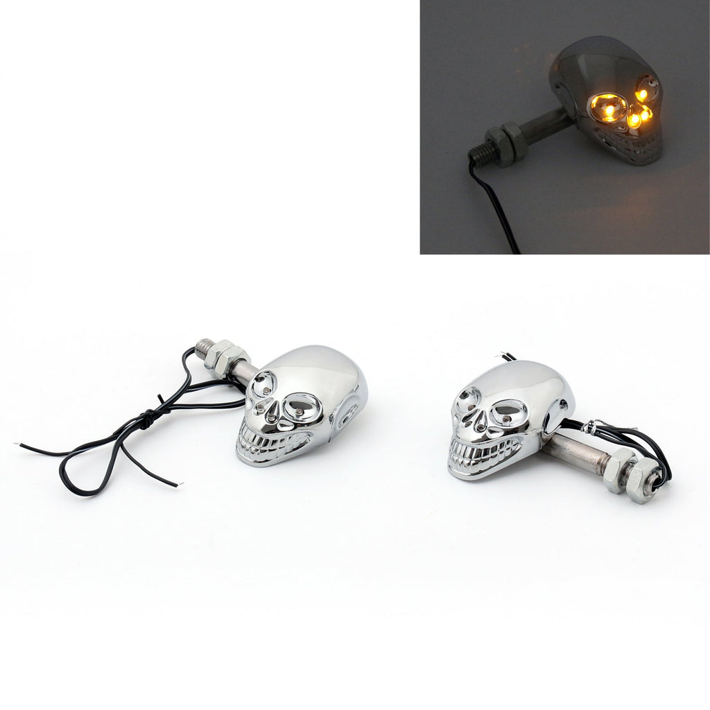 Motorcycle Skull Head Turn Signal Indicator Blinker 12V LED Amber Light Lamp