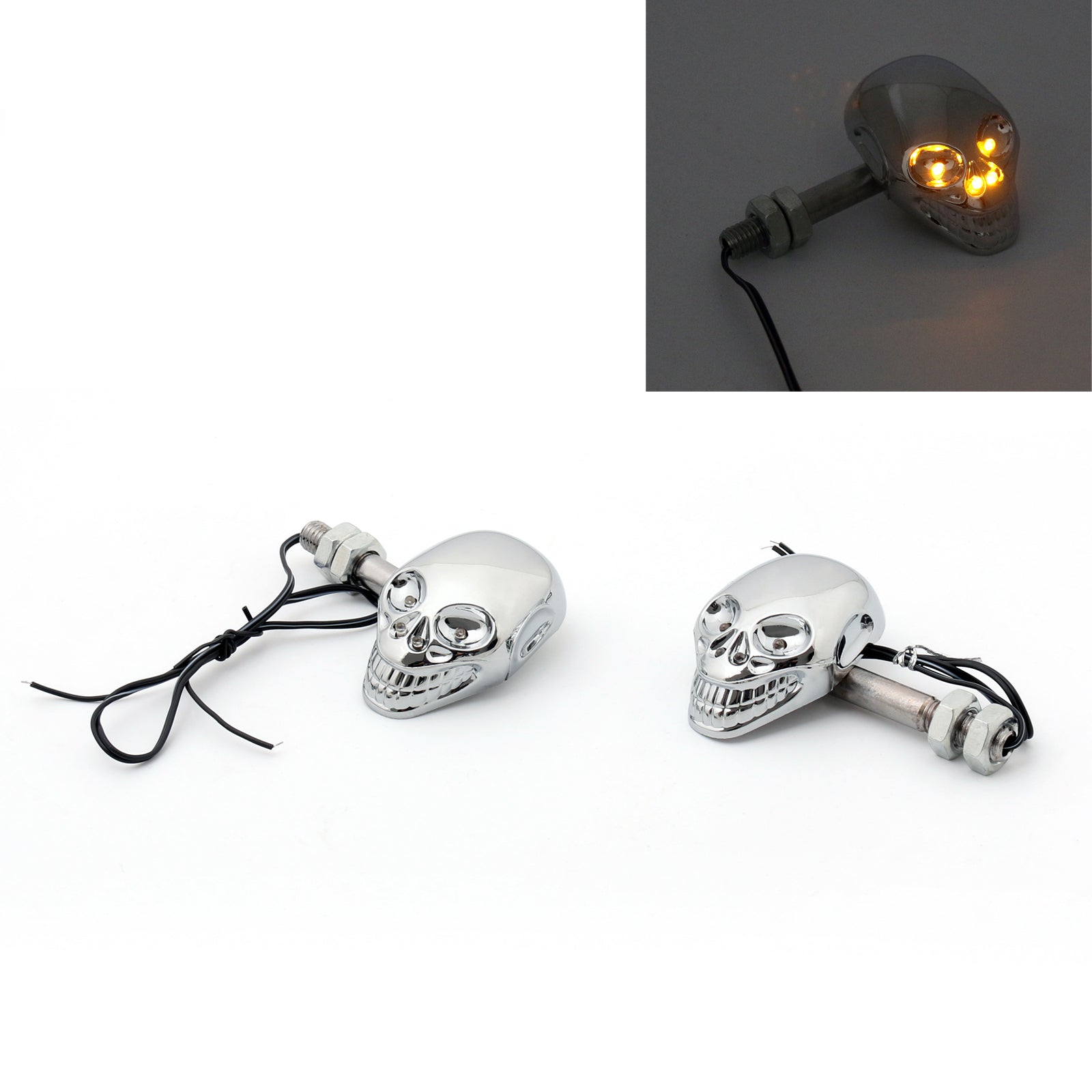 Motorcycle Skull Head Turn Signal Indicator Blinker 12V LED Amber Light Lamp