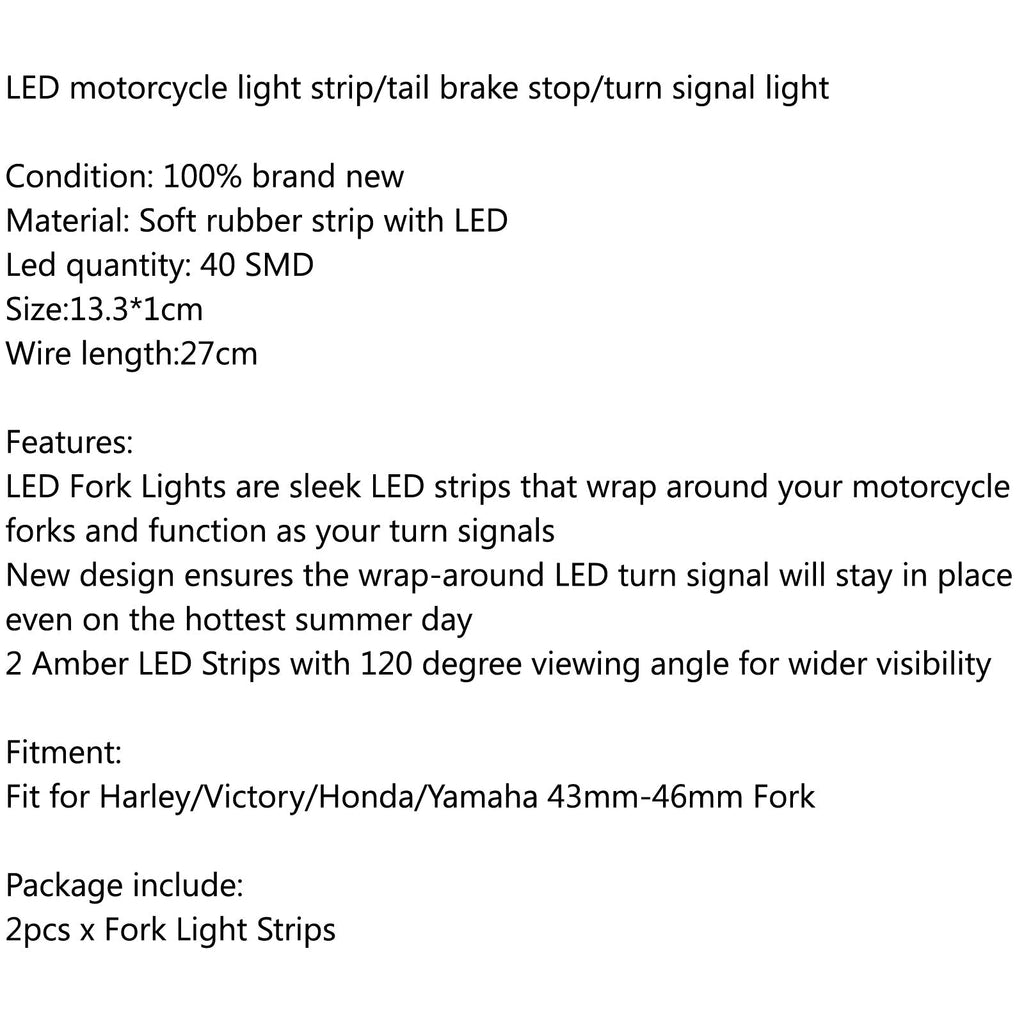43mm-46mm Fork LED Turn Signal Strip Amber Light Kit For Harley Victory Honda