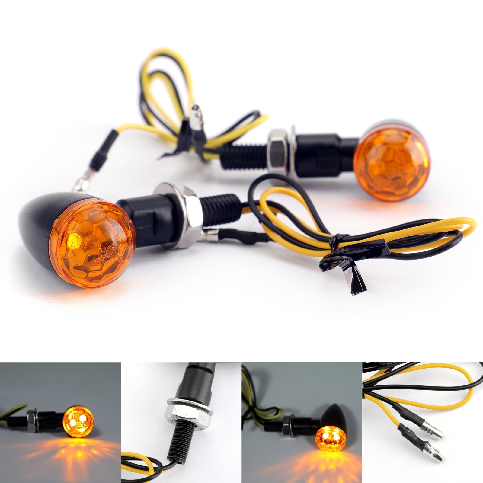 2x Universal Metal LED Mini Bullet Spherical Lens Turn Signal Indicators Light