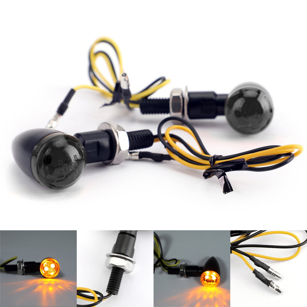 2x Universal Metal LED Mini Bullet Spherical Lens Turn Signal Indicators Light