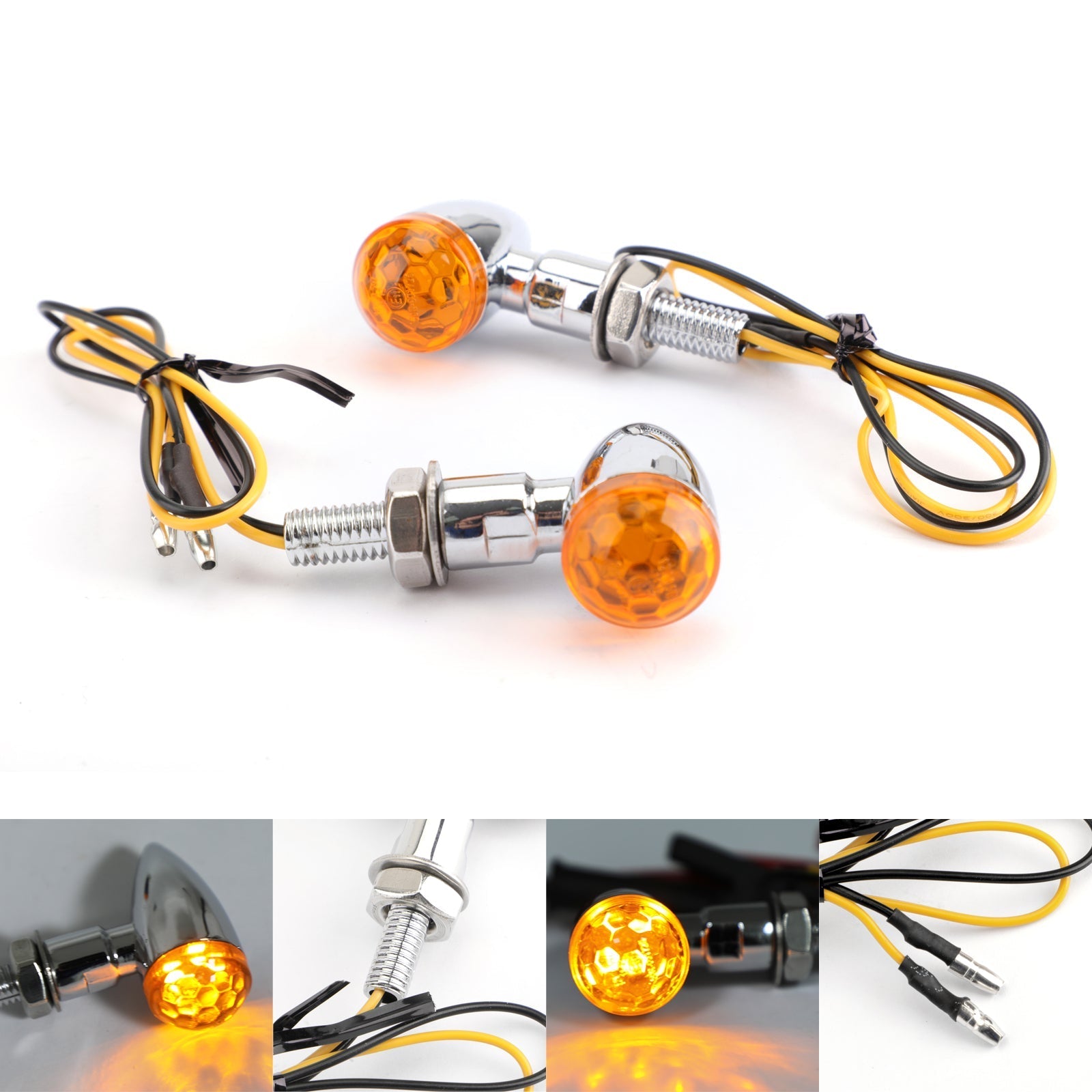2x Universal Metal LED Mini Bullet Spherical Lens Turn Signal Indicators Light