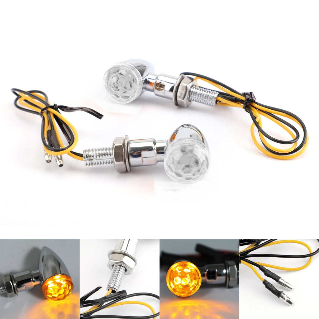 2x Universal Metal LED Mini Bullet Spherical Lens Turn Signal Indicators Light