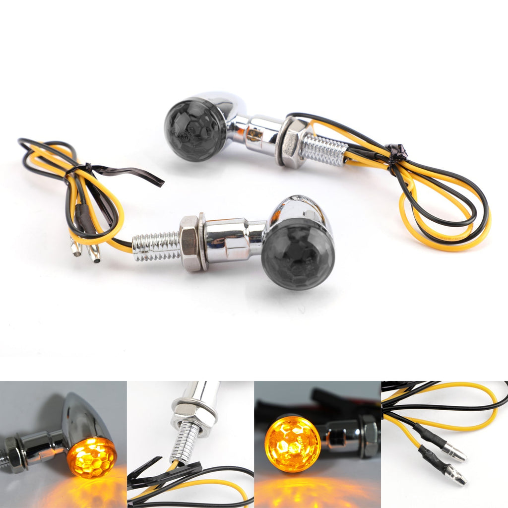 2x Universal Metal LED Mini Bullet Spherical Lens Turn Signal Indicators Light
