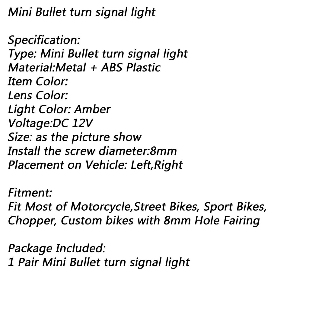 2x Universal Metal LED Mini Bullet Spherical Lens Turn Signal Indicators Light