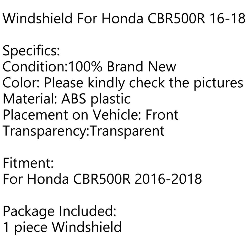 1 piece Motorcycle ABS Windscreen Windshield for Honda CBR500R 2016-2018
