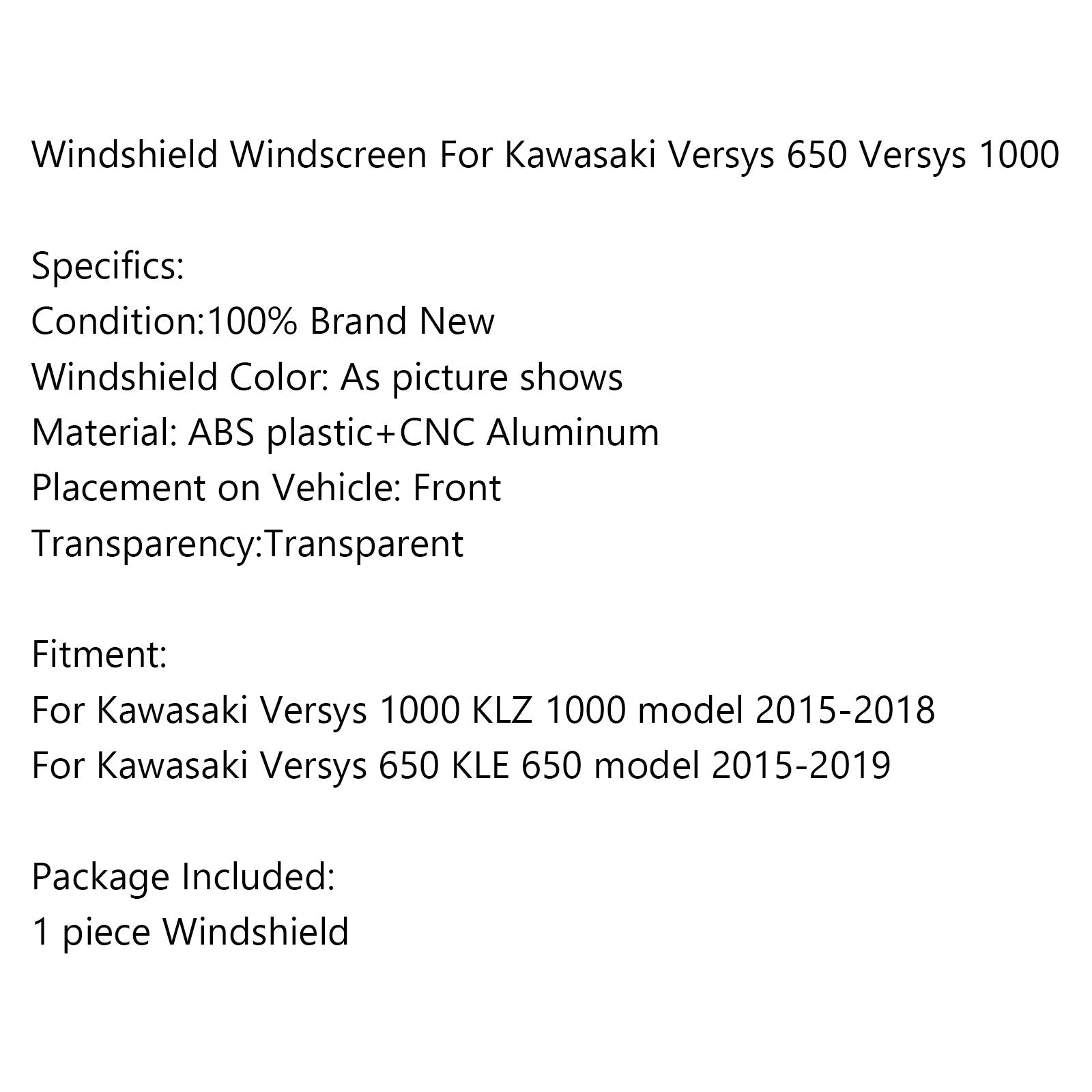 ABS Windshield Windscreen For Kawasaki 2015-18 Versys 650 1000 KLE650 KLZ1000