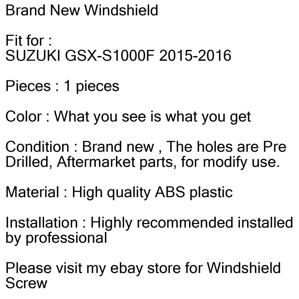 Windscreen Windshield for SUZUKI GSX-S1000F (2015-2020) 2 Color