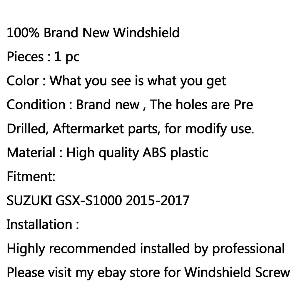 Windscreen Windshield For SUZUKI GSX-S1000 (2015-2017) 3 Color