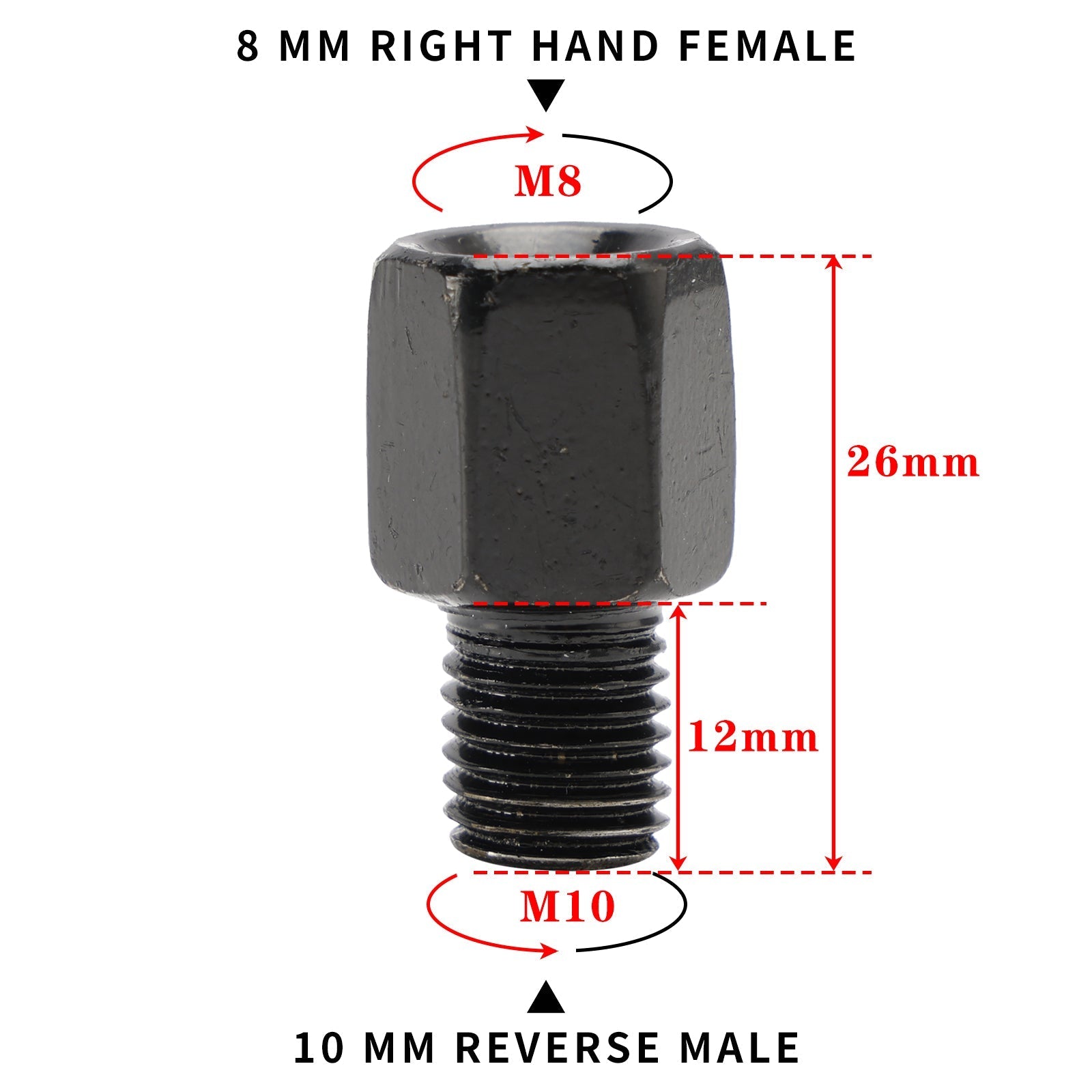 Motorcycle Mirror Adapters Adaptors Right-hand turn 8mm to 10mm Reverse Thread