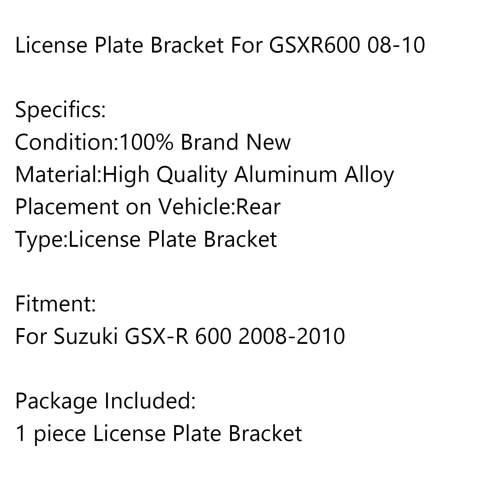 Rear License Plate Holder Bracket For Suzuki GSX-R 600 2008-2010