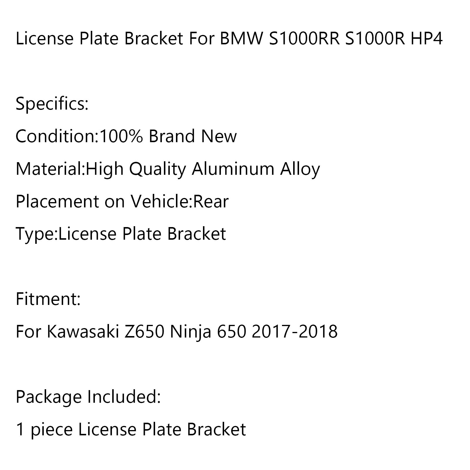 Motorcycle License Plate Holder Bracket For Kawasaki Z650 Ninja 650 2017-2020