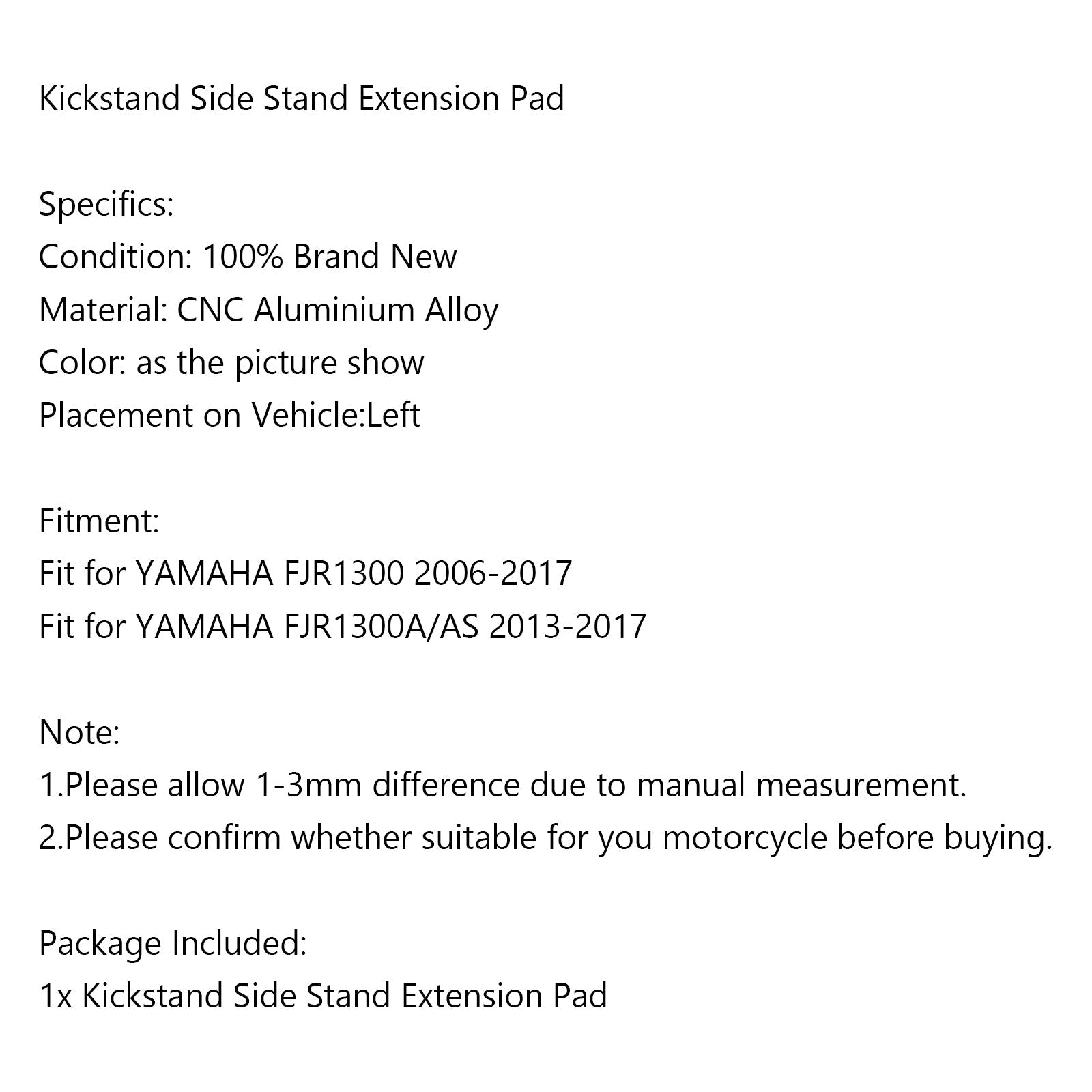 Kickstand Sidestand Enlarge Plate Pad fit for YAMAHA FJR1300 2006-2017 Black