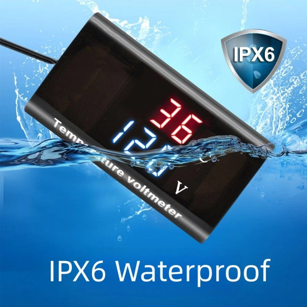 DC12V Digital Temperature and Voltage Meter Dual Display LED 0-28 Inch
