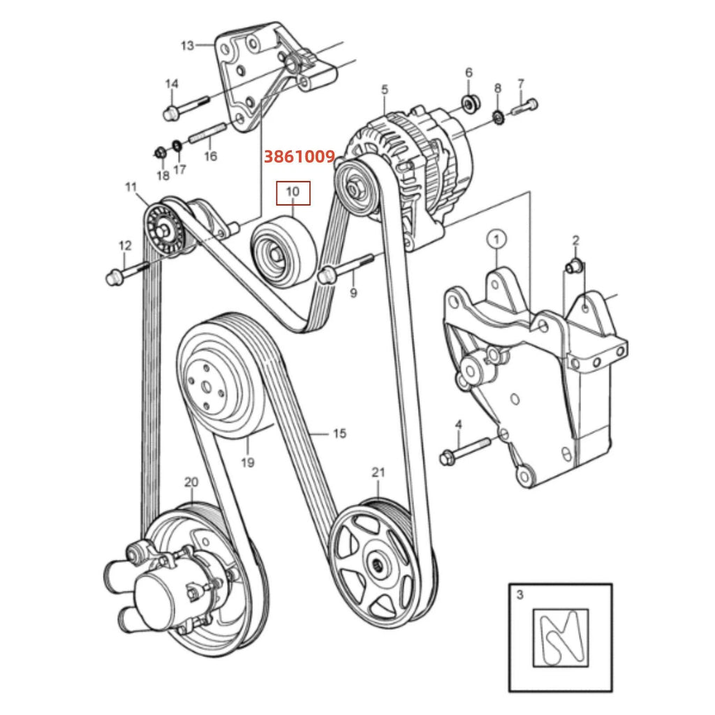 Serpentine Belt Idler Pulley for Volvo OMC Penta 4.3 5.0 5.7 8.1 L (3861009)