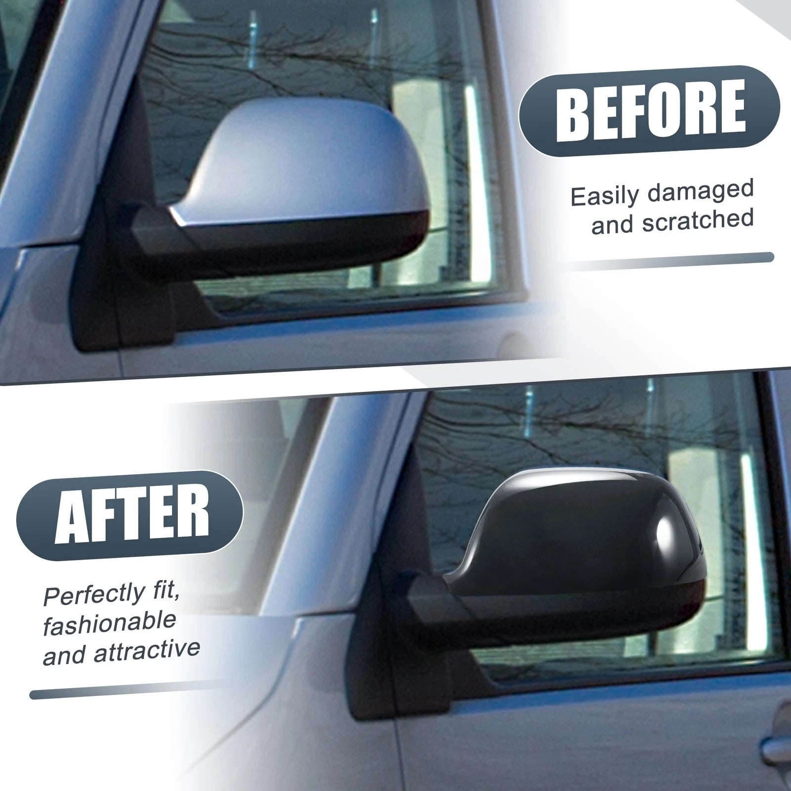 Left Side Mirror Cover Caps Gloss Black Replacement for Volkswagen Transporter T5 T6 (2003–2014)
