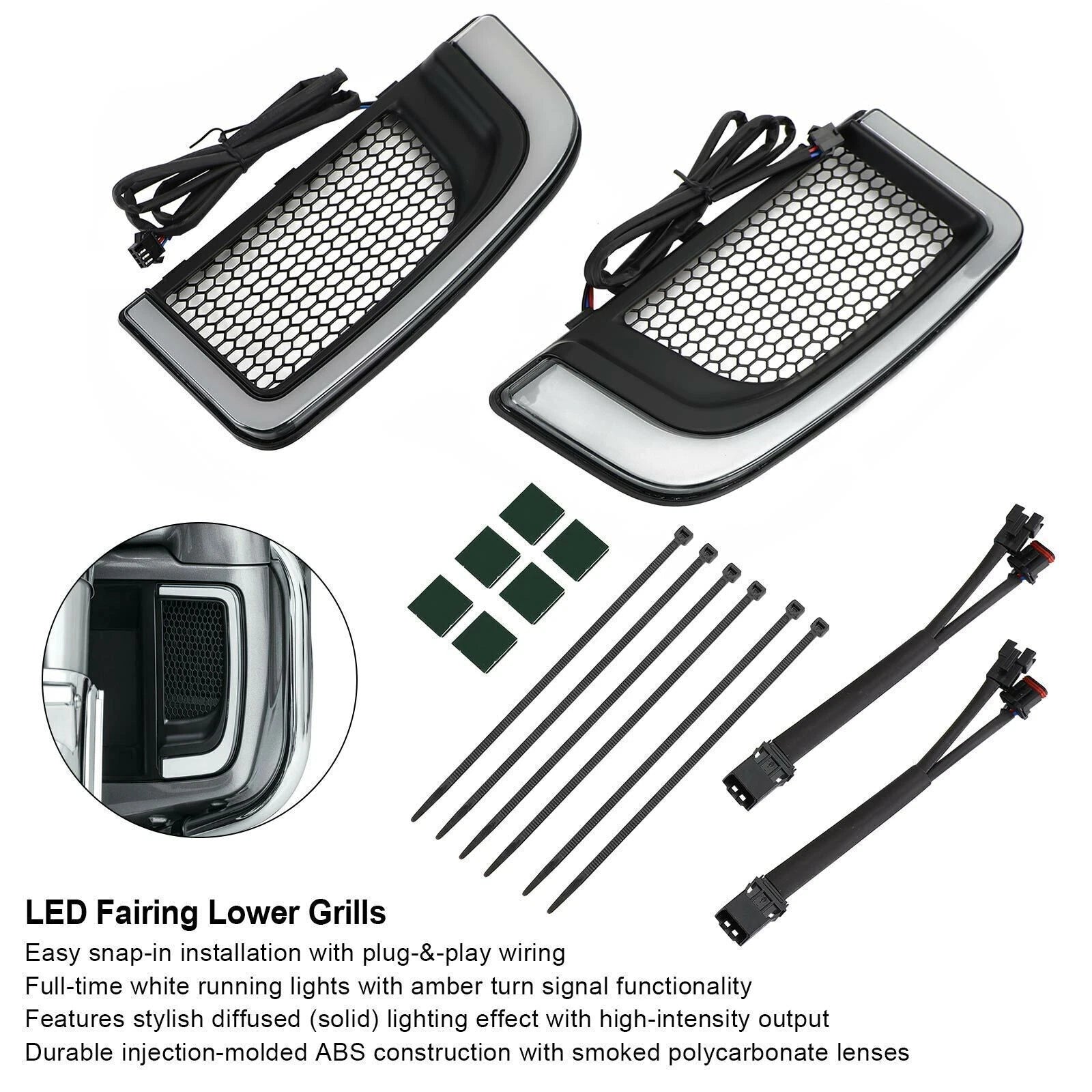 Tracer LED Lower Fairing Grills Lights for Electra FLH/T Road Glide (N/A)